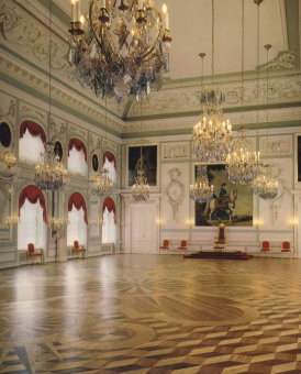 The Throne Room inside Peterhof, decorated to the designs of Yuri Velten c.1772